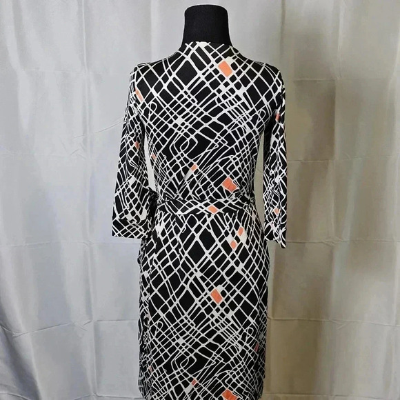 DIANE VON FURSTENBURG DVF 100% Silk Wrap Dress New Julian  Black Orange Sz‎ 0 - Picture 8 of 16